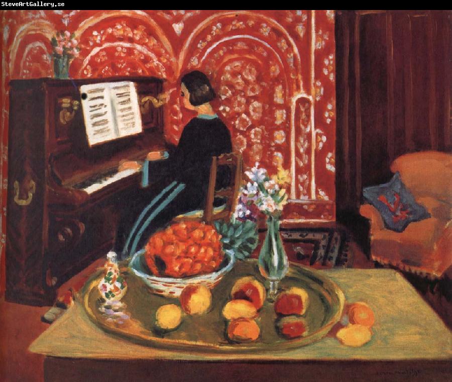 Henri Matisse Woman playing the piano and still life